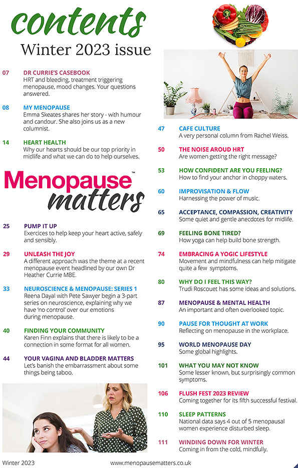 Menopause Matters Magazine Table of contents